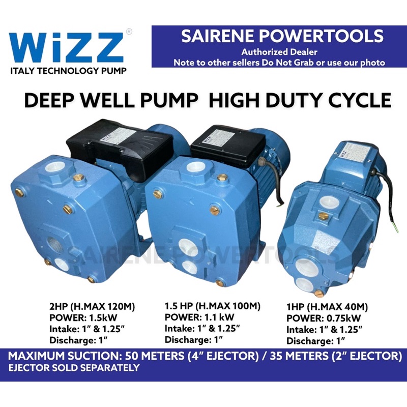 Deep well pump 1HP / 2HP / 3HP High Duty Cycle WIZZ italy Technology