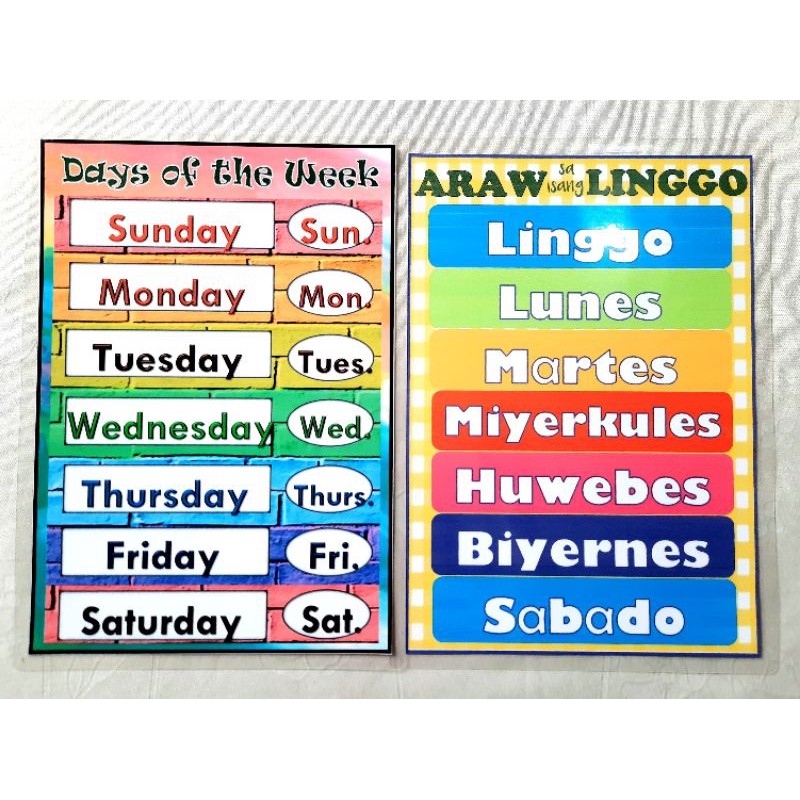 Days Of The Week Chart A4 Bondpaper Size For Kids Teacher Pher Shopee Philippines