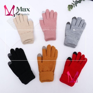 MAX Girls Boys Women Gloves Imitation Cashmere Full Finger Knitted Wool Mittens Winter Warm Fashion Mittens Thicken Touch Screen/Multicolor