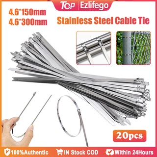 20Pcs Metal Zip Tie 304 Stainless Cable Tie 4.6mm Heavy Duty Self-Locking Cable Zip Tie 150mm 300mm