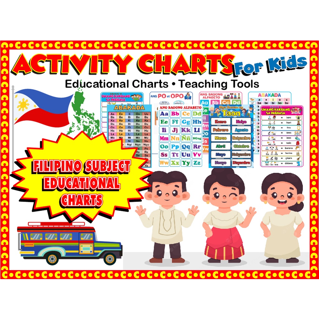 New All Filipino Subject Educational Charts For Kids A4 Size