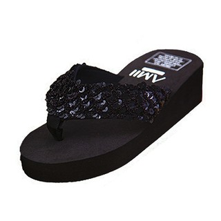 black wedges slippers