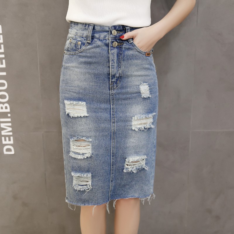 womens ripped denim skirt