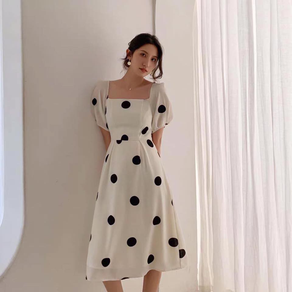 puff sleeve polka dot dress