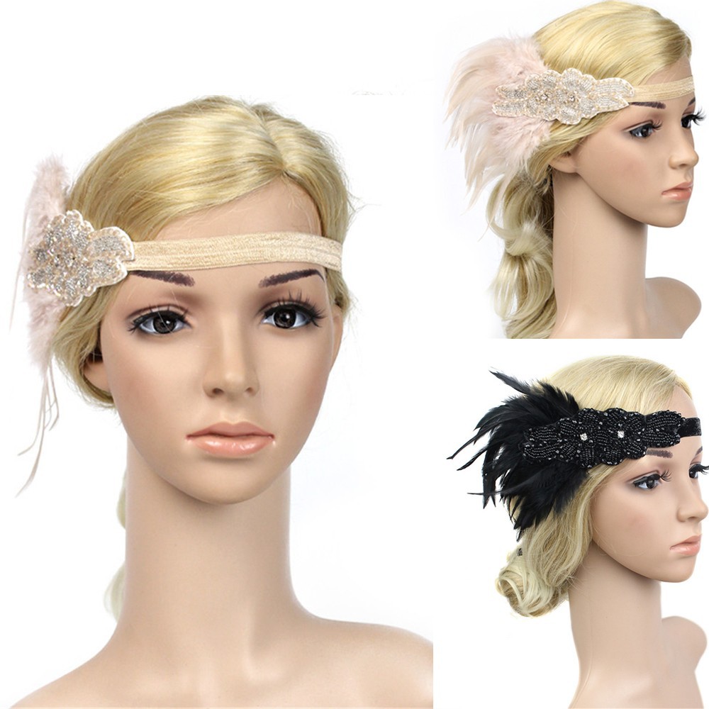 1920s Headpiece Feather Flapper Headband Great Gatsby Headdress Vintage