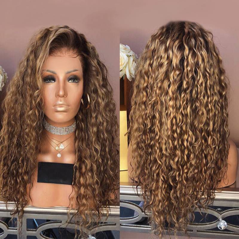 brown long curly hair wig