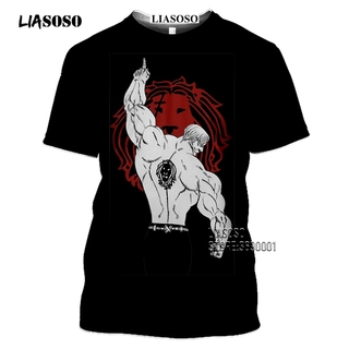  LIASOSO Anime The Seven Deadly Sins Men's T-shirt Japanese Meliodas Hawk Escanor Estarossa 3D Print #4