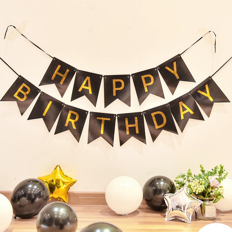 Happy Birthday Banner Gold Font Paper Flags Anniversary Party Decoration | Shopee Philippines