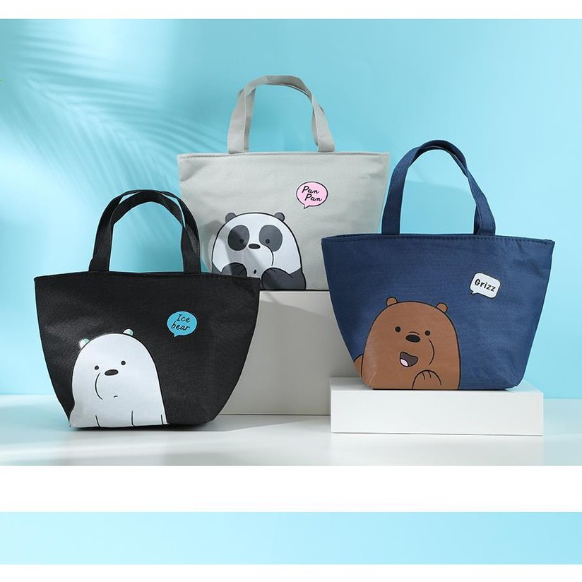 Miniso We Bare Bears Lunch Bag - Black/Grey/Blue - Insulated Bag Lunch ...