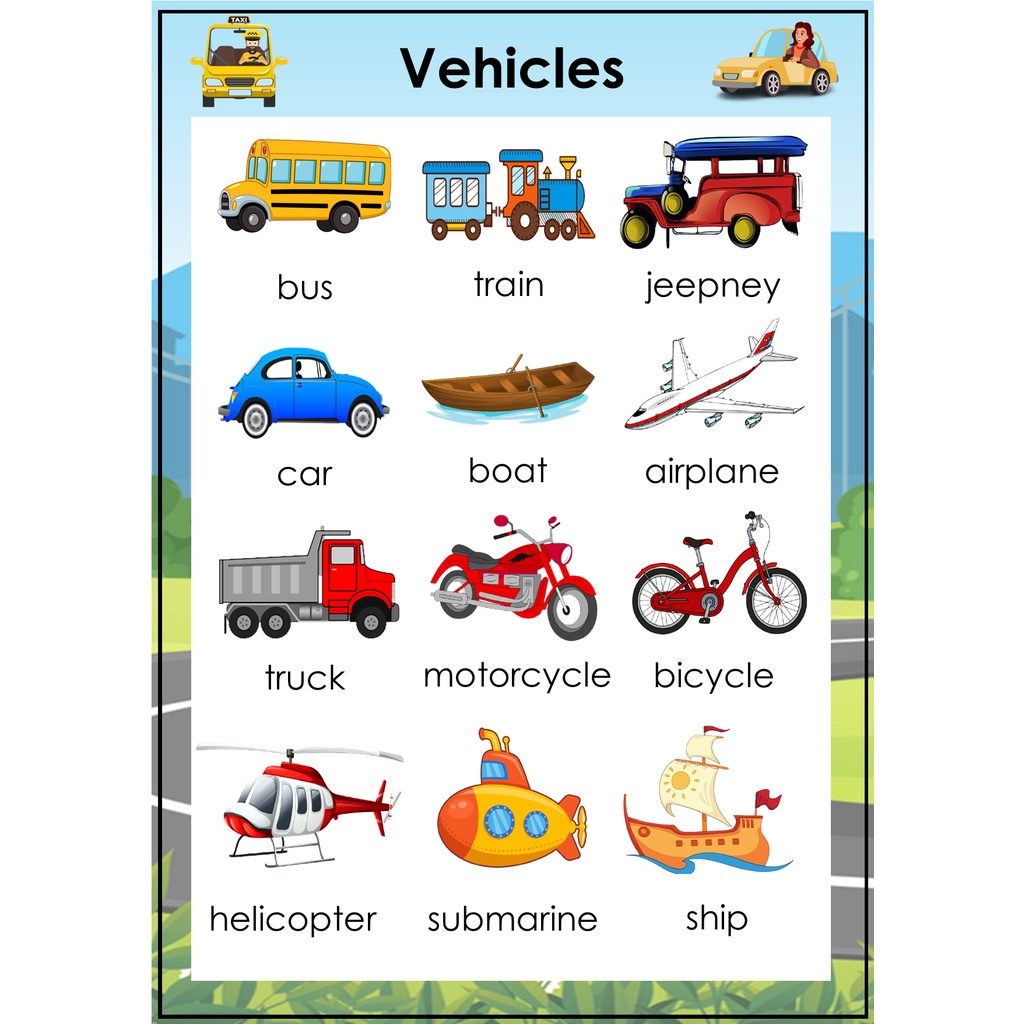 Laminated Vehicles Educational Wall Chart for Kids | Shopee Philippines