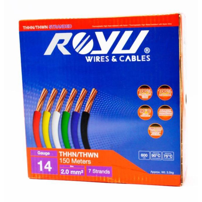 Royu Thhn Thwn Stranded Wire 2mm² Awg14 Stranded 150 Meters Pure Copper 