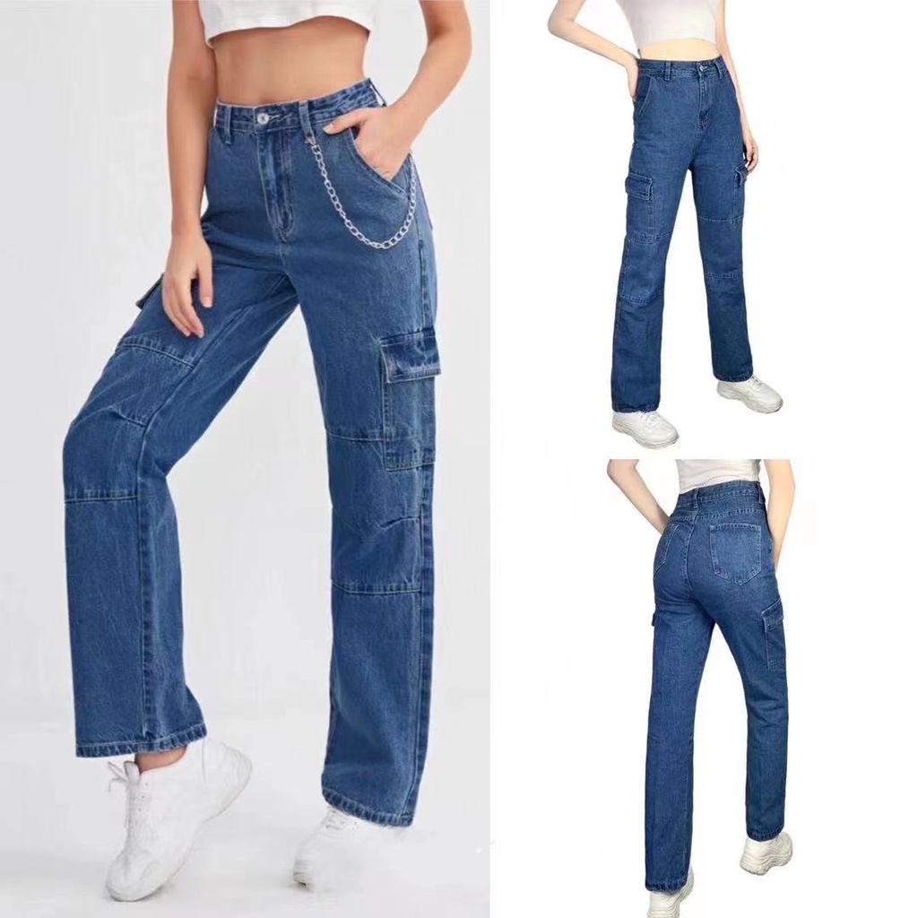 Angelcity 6 Pocket Jeans Loose Design Pants Cargo B037 | Shopee Philippines