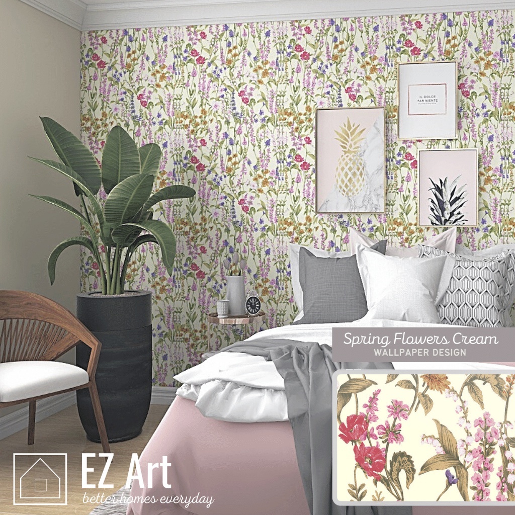 Wallpaper sticker 10m x 45cm 2D embossed spring flowers- cream modern  country floral EZ Art | Shopee Philippines