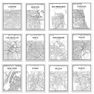 Black and White World City Map New York Tokyo Paris Wall Art Canvas Poster Prints Nordic Style Paintings Picture for Living Room
