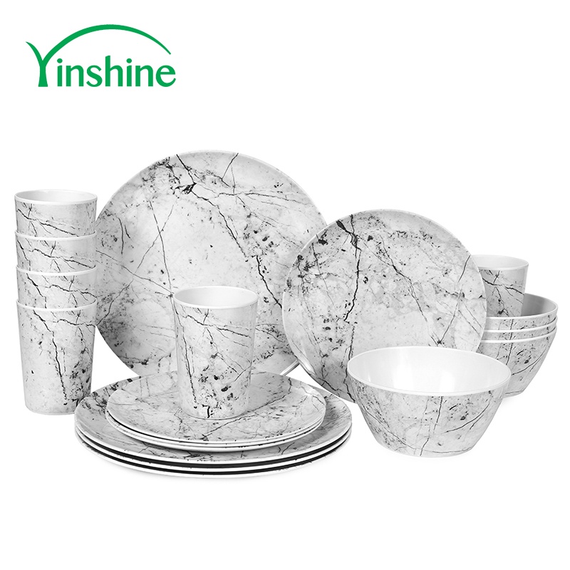 Yinshine Melamine Plate Bowl set Marbling Design Hindi Mababasag