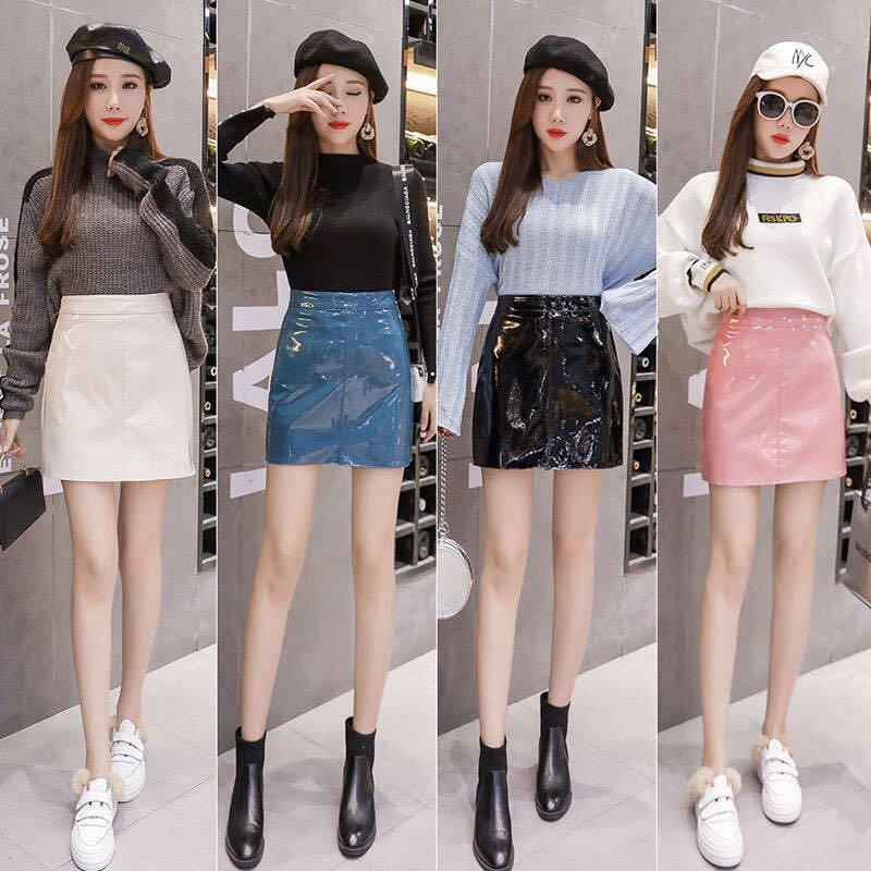 high waist patent leather skirt