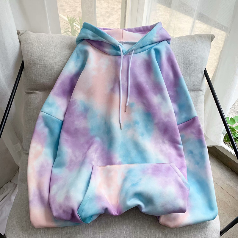 XCeihe 2019 New Mens Hoodies Fashion Loose Tie-dye Pullover Autumn Winter Casual Oversize Cotton Hooded Top Sweatshirt 