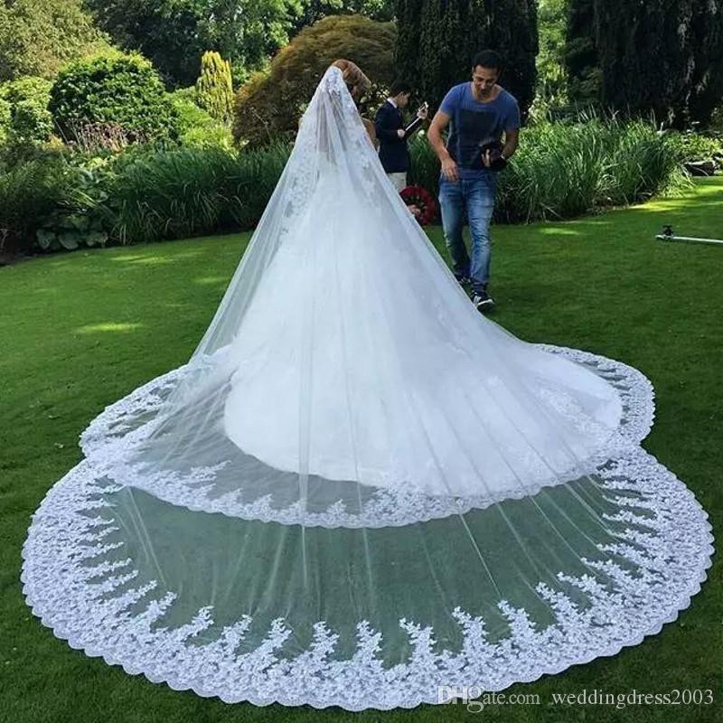 New White/ivory 1T Cathedral Lace Edge Elegant Long Wedding Bridal Veil