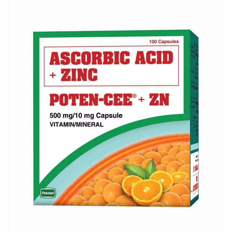 PotenCee with Zinc (Ascorbic Acid 500mg + Zinc 10mg) 100 caps/box