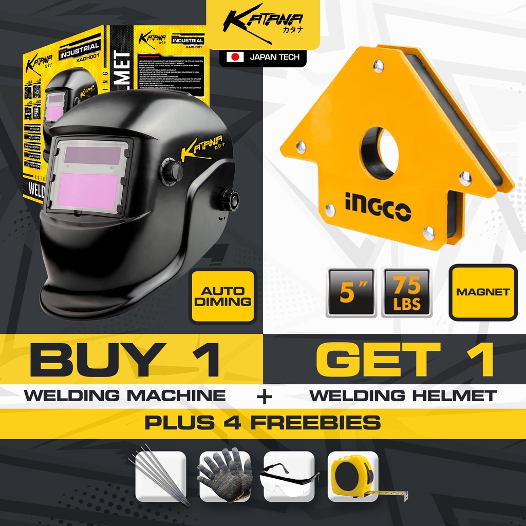 KATANA Japan Tech BUY 1 Welding Auto Darkening Helmet HD GET 1 Ingco 5 ...