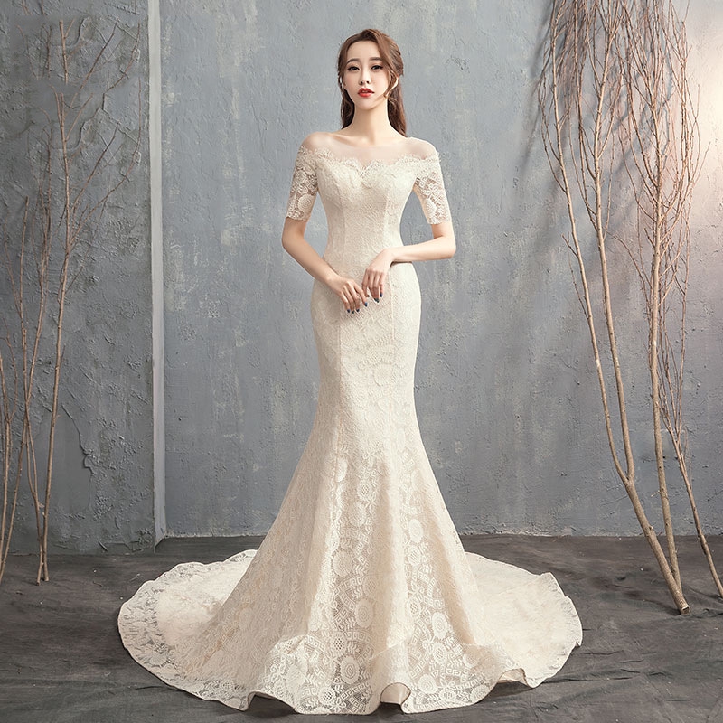 bride's wedding dress slim tail long 