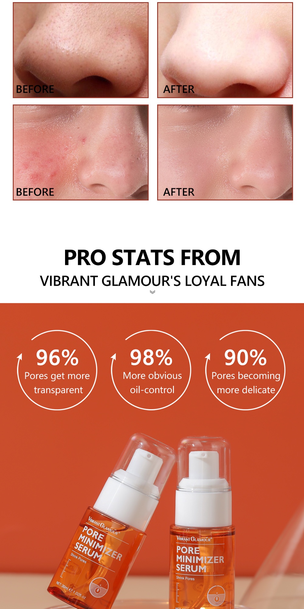 VIBRANT GLAMOUR FDA Pore Minimizer Serum BHA Blackheads Remover Shrink