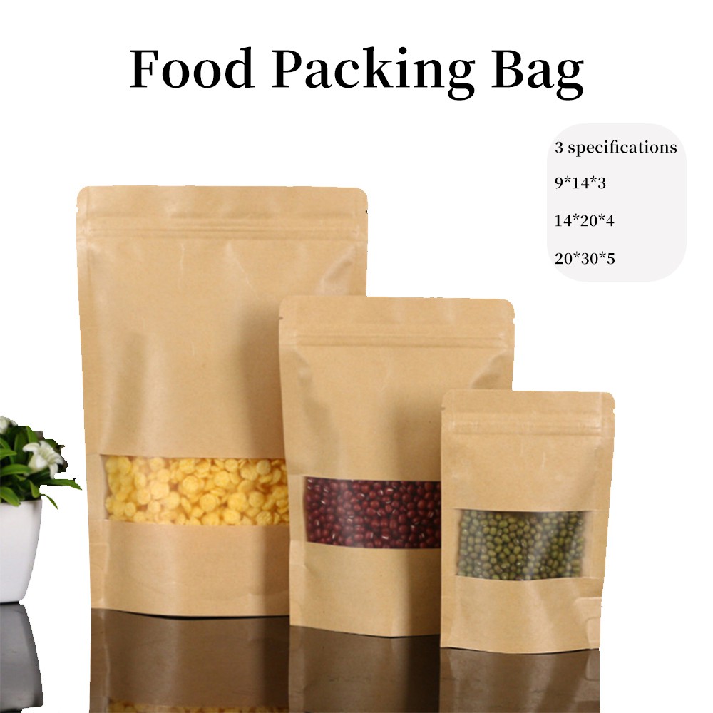 50pcs Ziplock Kraft Cookies Gift Paper Food Packing Bag Shopee