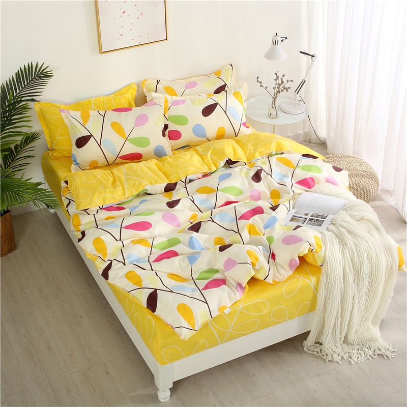 Bright Yellow Bedding Set Polyester Duvet Cover Flat Sheet And