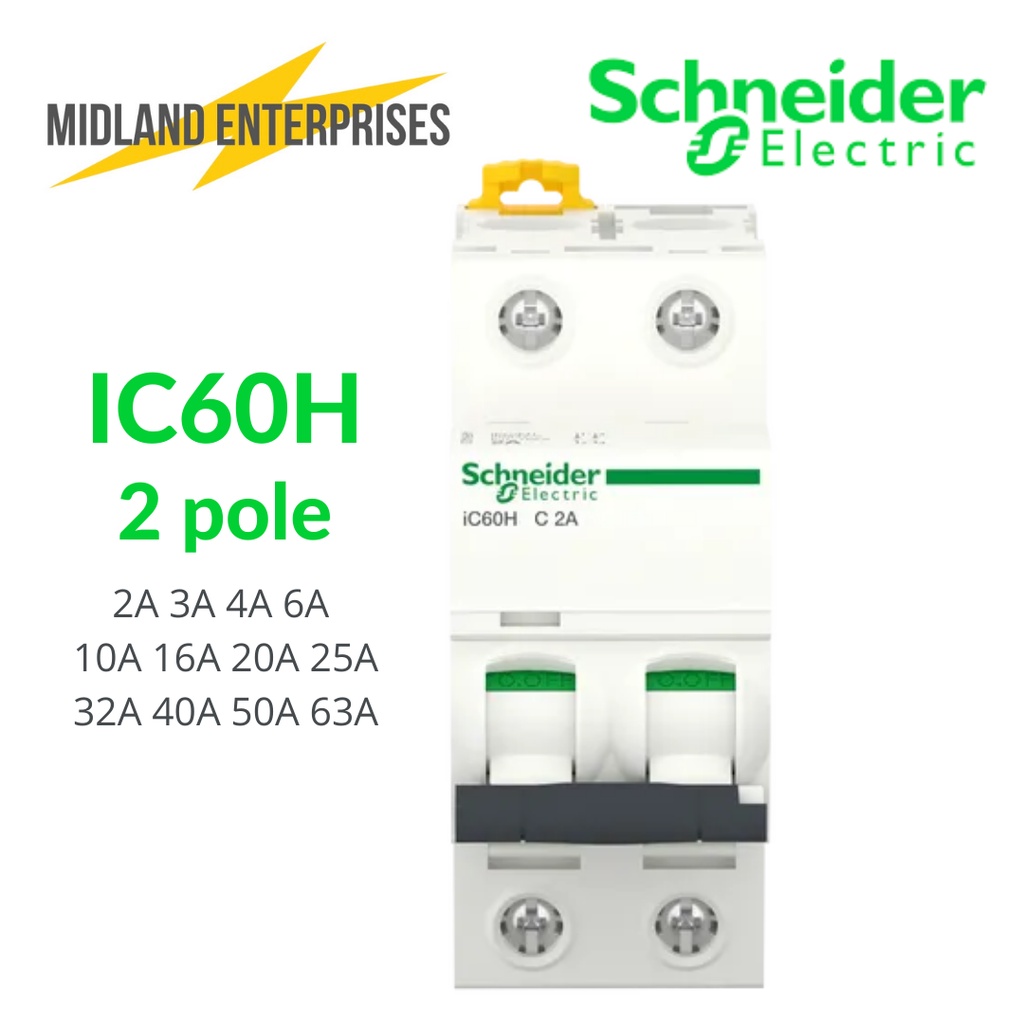Schneider IC60H Miniature Circuit Breaker 2 pole 2A 3A 4A 6A 10A 16A ...