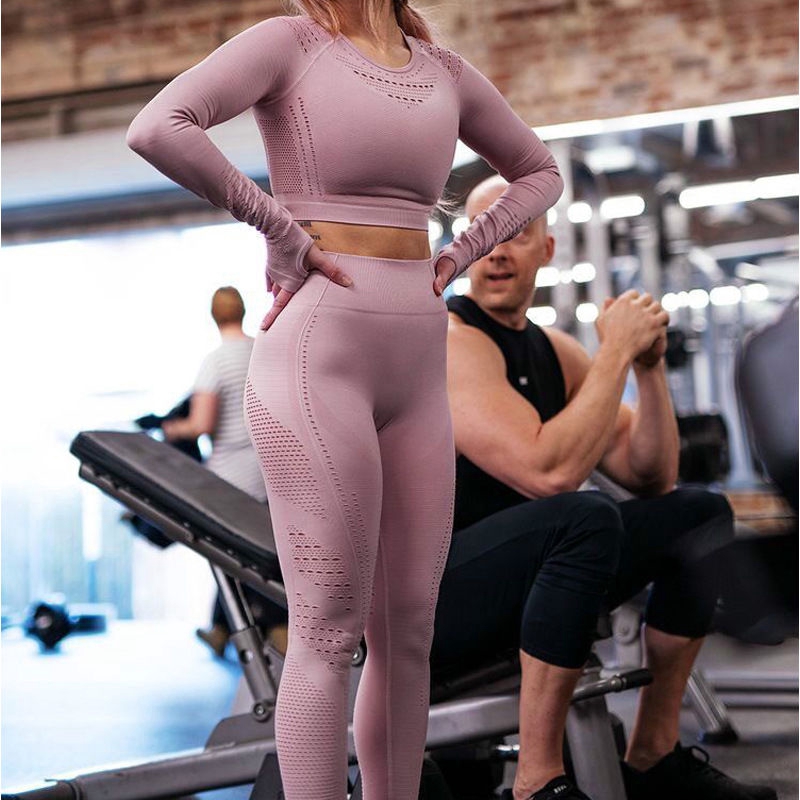 2 Piece Gym Set Workout Clothes For Women Long Sleeve Crop Top Seamless  Leggings Sport Women Fitness Clothing Yoga Sport Suit | Shopee Philippines