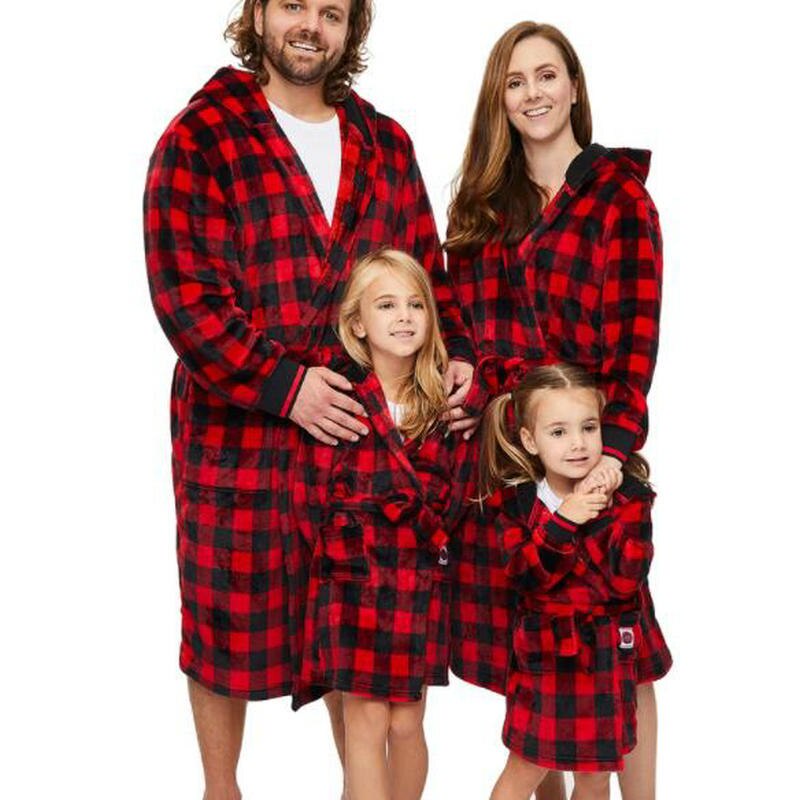 Plaid Family Matching Hooded Pajamas Mom Daughter Dad Son Clothing