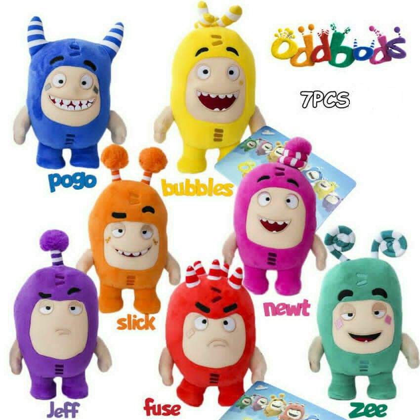 7PC Oddbods Plush Soft Cuddly Toys Newt Bubbles Pogo Zee Jeff Fuse Slick 