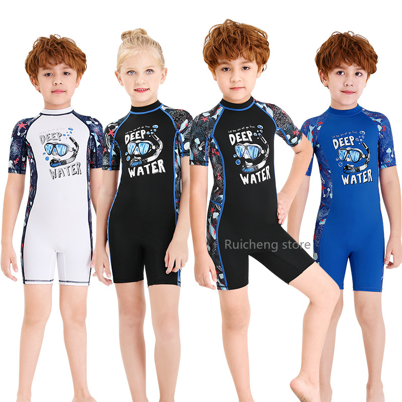 ️ New Children's Swimsuit Short Sleeve Onepiece Swimsuit for Boys and