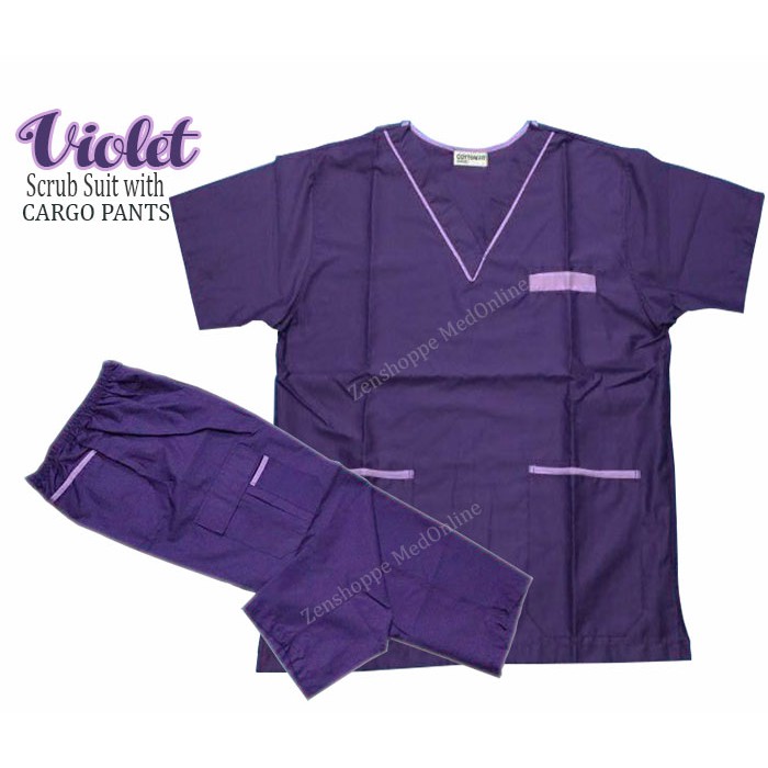 Scrub Suit Set with Piping & Cargo Pants (Violet) [LCC] | Shopee ...