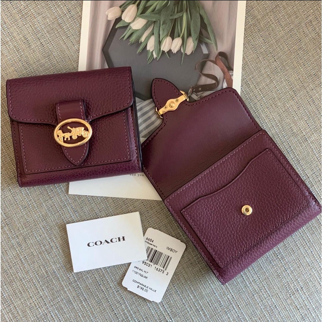 Original Coach Georgie Small Wallet In Refined Pebble And Smooth Leather  6654 - Boysenberry | Shopee Philippines