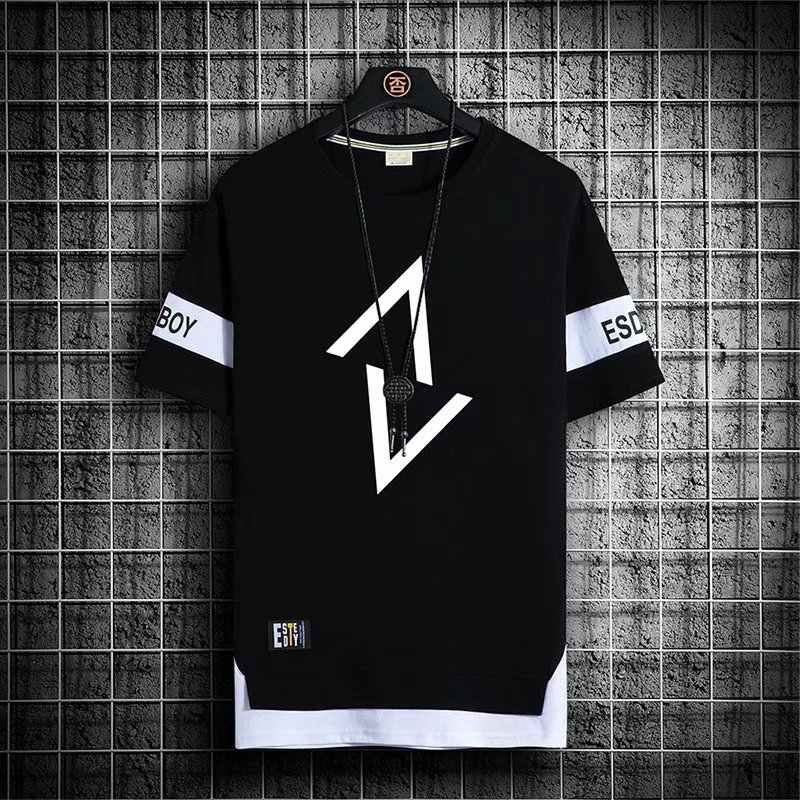 M-XXXL New Short Sleeve T-Shirt For Men Hip Hop Style Streetwear Fashion Loose Tops Round Neck Male Graphic Tees Casual Trend Oversize Shirt Color Black White Clothing