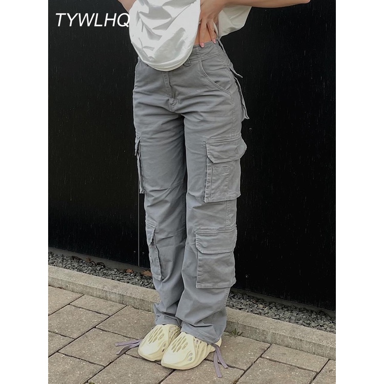 Vintage Cargo Pants Baggy Jeans Women Fashion 90s Streetwear Pockets
