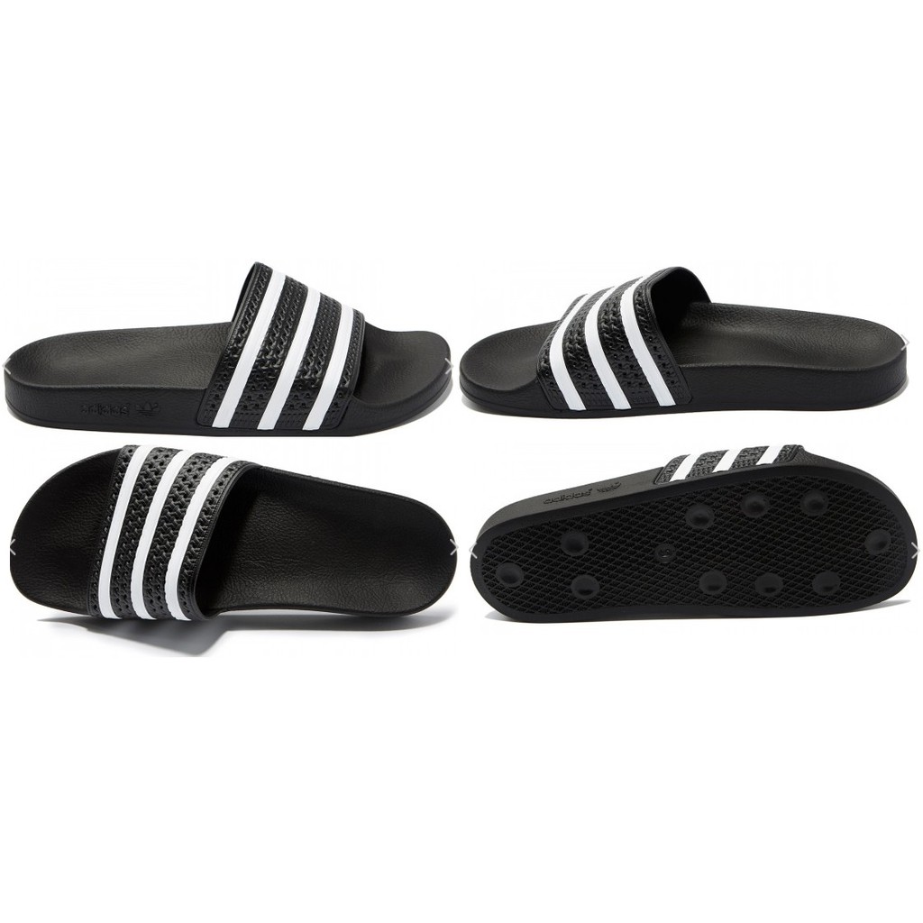 black and white adilette slides