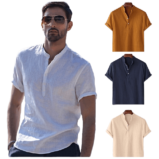 4COLOUR Chinese collar men's short-sleeved cotton shirt polo shirt ...