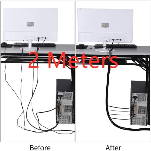 ready stock 2 Meters Cable Organizer Cable Sleeve,Cable Management Flexible Cord Bundler Wire Wrap for TV PC Office and Home