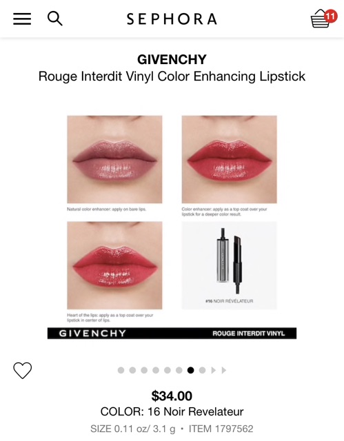 givenchy rouge interdit vinyl color enhancing lipstick 16 noir revelateur