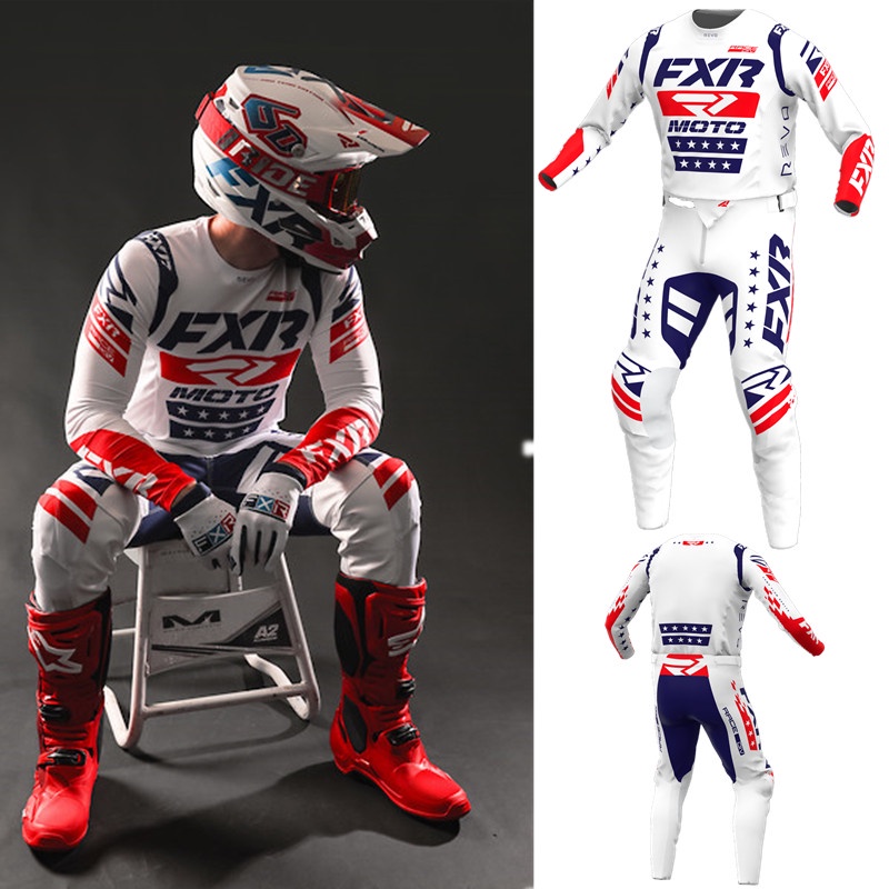 2023 FXR Motocross Gear Set Dirt Bike Navy White Moto Jersey Set Off
