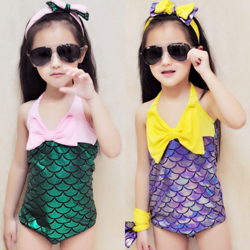Girls Kids Mermaid One Piece Swimming Bikini Bathing Suit Cute soft