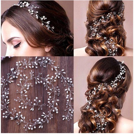 Cod Women 50cm Pearl Rhinestone Headbands Wedding Hair Vine
