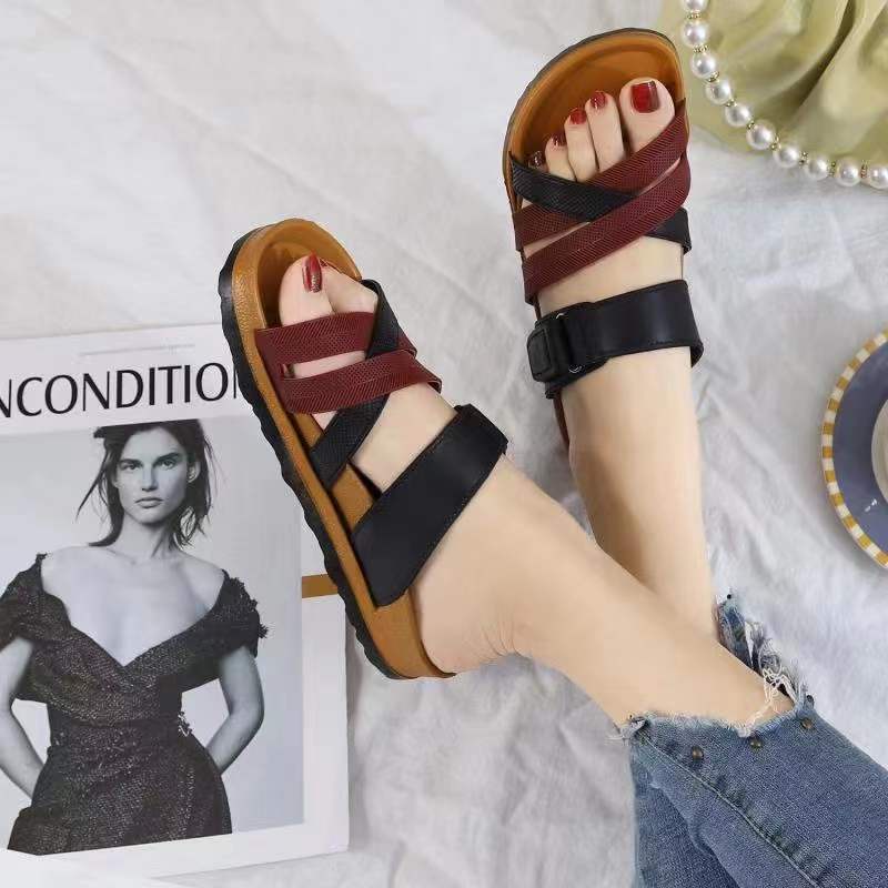 ST&SATKorean Sandals Flat Slippers Cross Strap Velcro (add 2 size bigger)