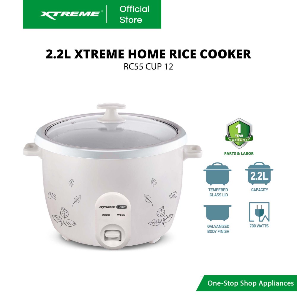 XTREME HOME 2.2L Rice Cooker Galvanized Body Tempered Glass Lid without