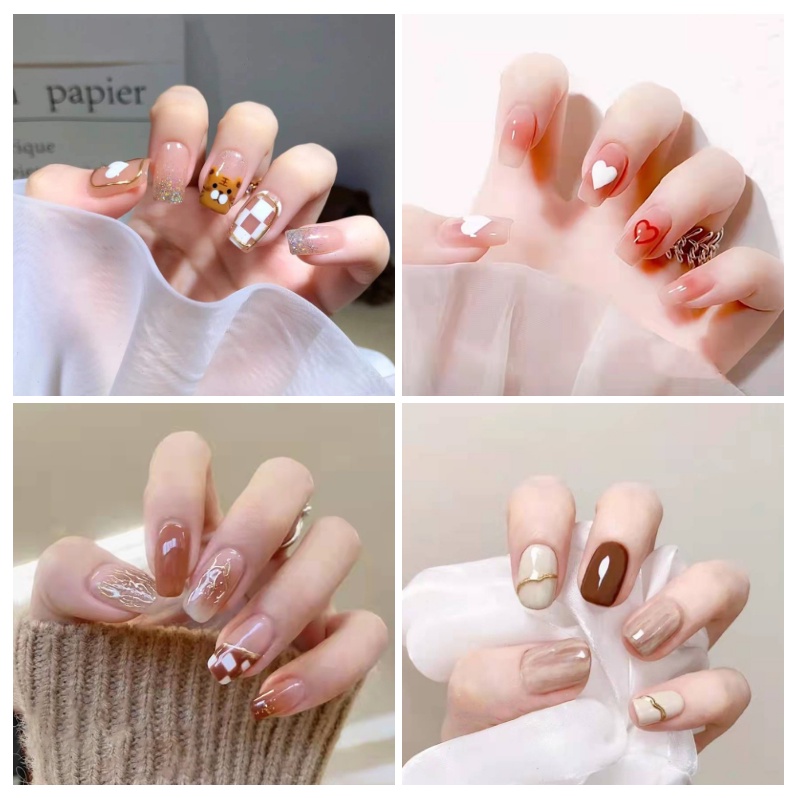 50 Color】Fake Nails Set With Glue Heart Pattern Fake Nail Short and Long  Nails | Shopee Philippines