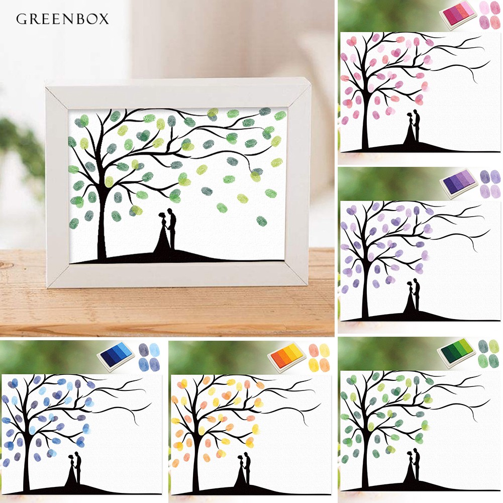 Greenbox Wedding Party Fingerprint Tree Painting Signature Guest Book