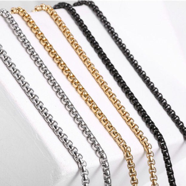 Men's 316 Stainless Steel 18k Gold Pearl Box Chain Necklace