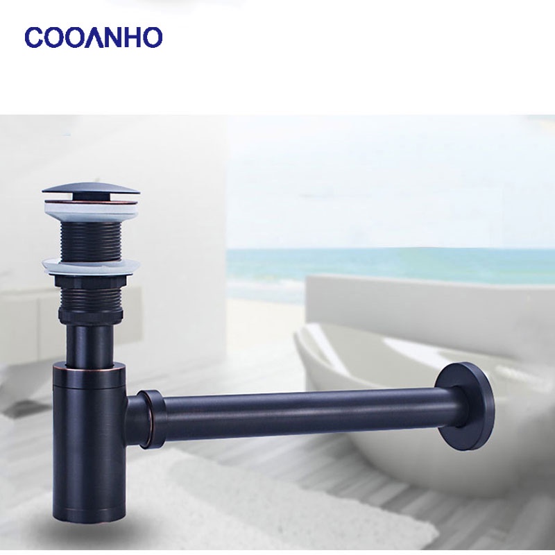 COOANHO Brass Round Bottle P Trap, Sink Waste Trap Drain Pipe Kit